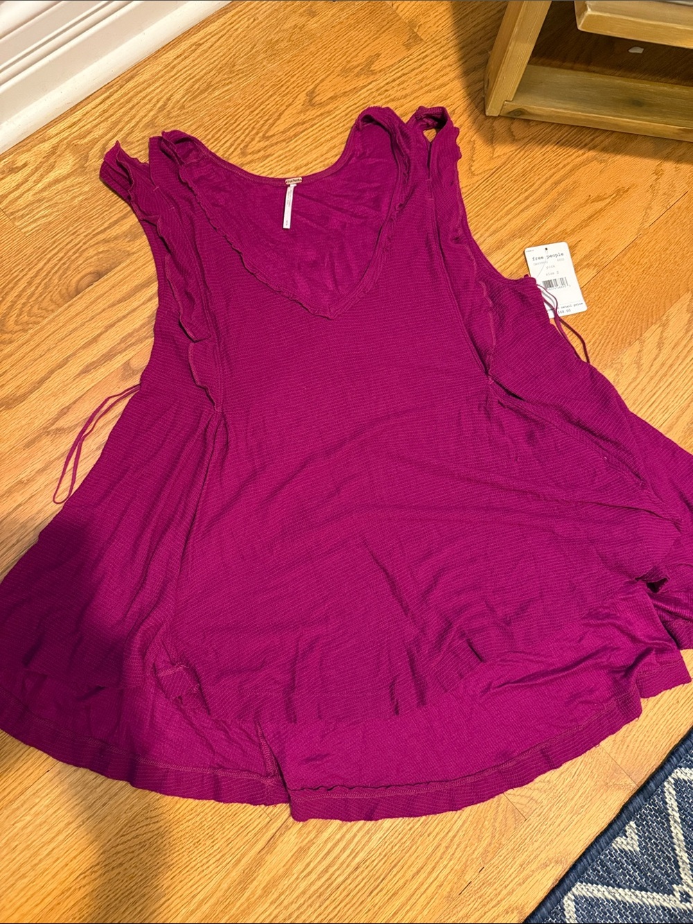 Free People Deep Pink Ruffled V-Neck Tank